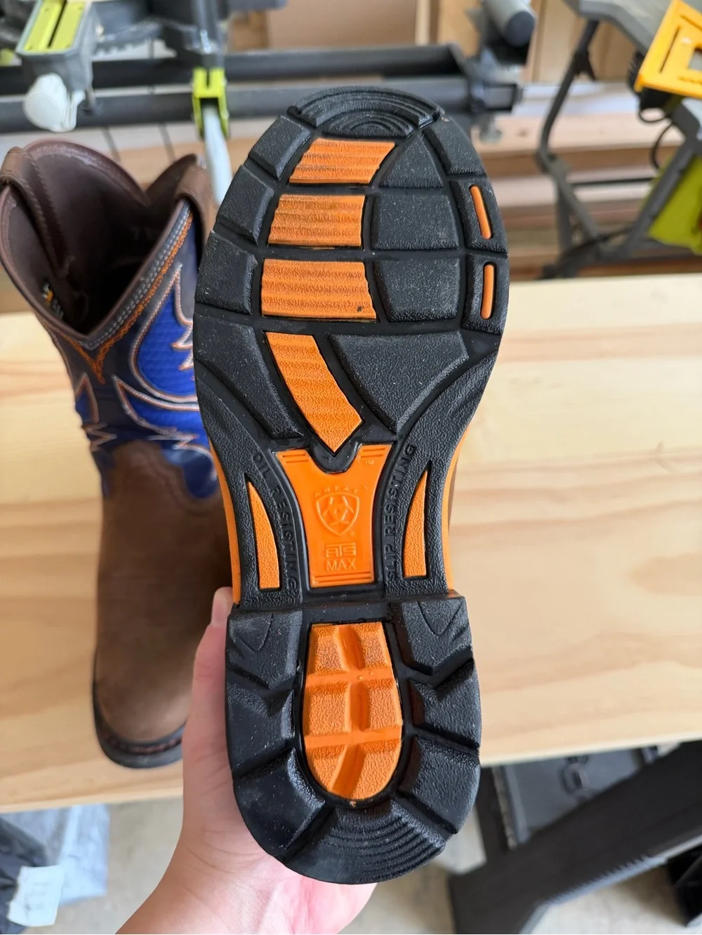 Ariat Brown and Blue Western Work Boots